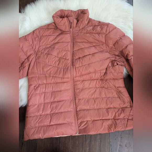 Land's End Down Puffer Jacket XL 18 Pink Dusty Rose Full Zip Winter Coat - Picture 2 of 6